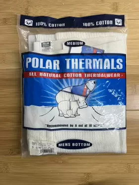 74947 Polar Thermals Vintage Mens Long John Bottoms Size Med 100% Natural Cotton Nos