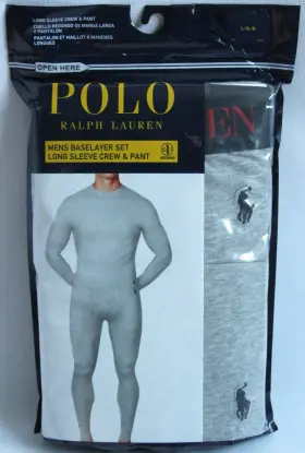 Ljt3p2 Polo Ralph Lauren 2-pc Mens Size L Baselayer Set Long Sleeve Crew And Pant Gray