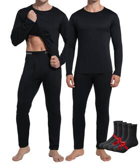 Raxilon 717710191835 2 Pack Thermal Underwear Long Johns For Men Fleece Lined Base Layer Tops And