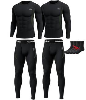 Raxilon 717710192184 2 Pack Thermal Underwear Long Johns For Men Fleece Lined Base Layer Tops And