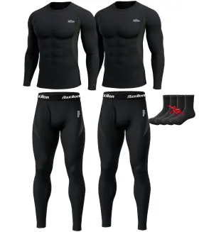 Raxilon 717710192184 2 Pack Thermal Underwear Long Johns For Men Fleece Lined Base Layer Tops And