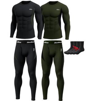 Raxilon 717710192238 2 Pack Thermal Underwear Long Johns For Men Fleece Lined Base Layer Tops And