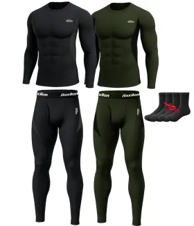 Raxilon 717710192238 2 Pack Thermal Underwear Long Johns For Men Fleece Lined Base Layer Tops And