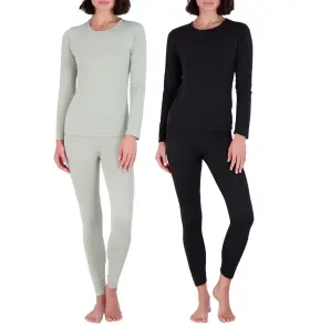 Real Essentials 196979006775 4 Piece Womens Thermal Underwear Set - For Women Fleece Li