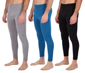 Real Essentials 196979047105 3 Pack Mens Thermal Underwear Base Layer Fleece Lined Fly Long Johns Bottom P