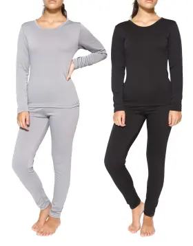 Real Essentials 691023938168 Old 4 Piece Womens Thermal Underwear Set - For Women Fleec