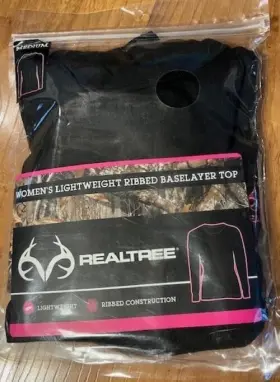 Realtree 611566398106 Womens Size M Lightweight Ribbed Base Layer Top - Black New