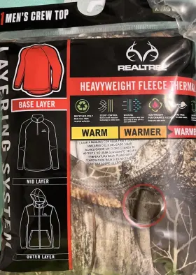 Realtree 730365511544 Men S Heavyweight Fleece Thermal Camo Crew Top Size Xl. New