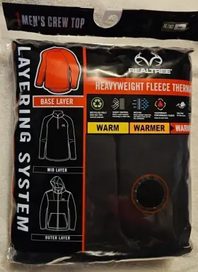 Realtree 730365547048 Mens Heavyweight Fleece Thermal Crew Top - Xl Black Nip Free Shipp