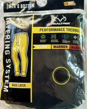 Realtree 730365547291 Mens Black Base Layer Performance Thermal Pants Large