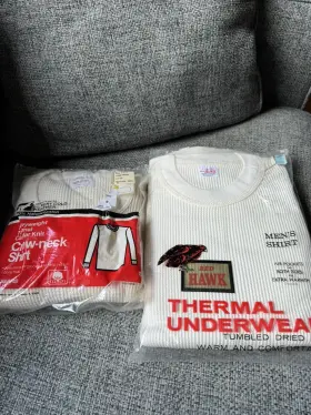 Red Hawk 043935585044 Vintage Set Of 2 Long Johns Mens Thermal Shirts Sleeve Size Large