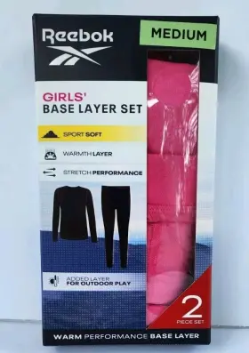 Reebok 766159374453 Girls Performance Base Layer Set 2-pc Pink Sz Medium 8-10 New