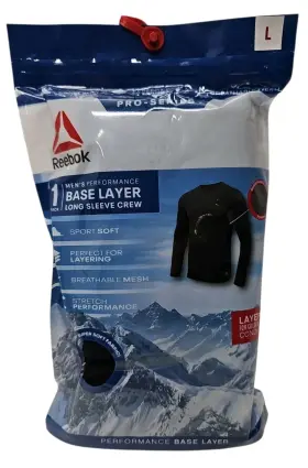 Reebok 766159385848 Mens Black Base Layer Performance Long Sleeve Crew Neck Large Shirt New