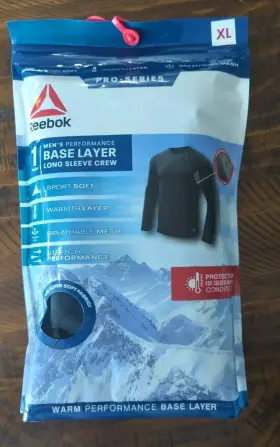 Reebok 766159385855 Mens Pro Series Base Layer Long Sleeve Crew Shirt Size Xl Black