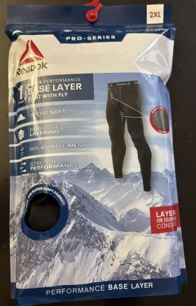 Reebok 766159386050 Base Layer Pant Xxl Mens With Fly Pro-series Black Mesh New