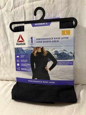 Reebok 766159514934 Womens Performance Base Layer Long Sleeve Crew Large Black New Z4b