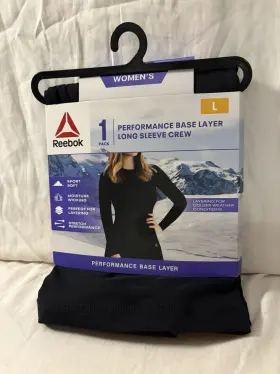 Reebok 766159514934 Womens Performance Base Layer Long Sleeve Crew Large Black New Z4b