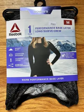 5424 Reebok 766159514972 Womens M Base Layer Long Sleeve Thermal Crew Top Black Gray #5424