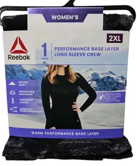 Reebok 766159515009 Women S 2xl Warm Performance Base Layer Top Long Sleeve Crew Camo Black