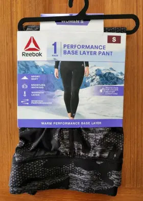 5424 Reebok 766159515115 Womens Base Layer Pants Small Black Gray Thermal Long Underwear #5424