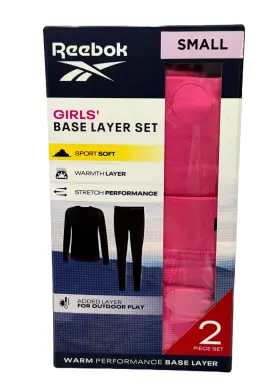 Rvg213bl62004 Reebok Warm Performance Base Layer Set Girl S 6-7 Pink Skiing 2 Piece With Logo