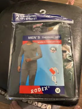 Rodex 679540900400 2 Piece Mens Black Thermal Underwear Base Layer Top And Bottom Set Sz M