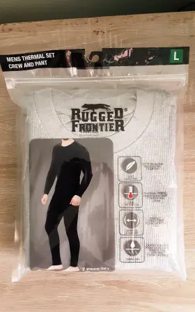 Rn20439 Rugged Frontier Mens Gray Thermal Base Layer Set L Cotton Blend Heat Retention
