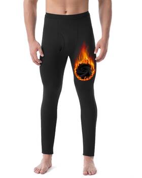 Runhit Fzms0201183 Mens Thermal Long Johns Pants With Fly Fleece Winter Underwear Black L
