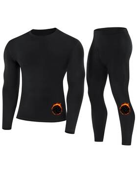 Runhit Move-fzms0209352-11-black-2xl Thermal Underwear For Men Fleece Lined Long Johns Base Layer Top Bottom Set C