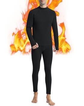 Runhit Uk0209105-03 Mens Thermal Long Johns Set - Fleece Base Layer Cold Weather Medium Black