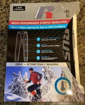Russell Athletics 761253745666 Performance Active Baselayer Stretch Bottoms L 36-38 Charcoal Htr Grey