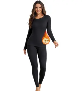Ze055a-1p01-l Sharicca Thermal Underwear For Women Fleece Lined Long Johns Set Lightweight Base Laye