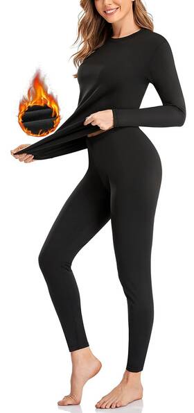 Simiya 20220804-wu02-13 Womens Thermal Underwear Set - Fleece Lined Long Johns Black Size M