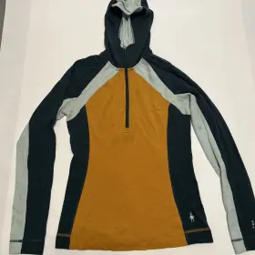 16719-k41 Smartwool Women Classic Thermal Merino B/l Half Zip Hoodie Gold And Blue Medium