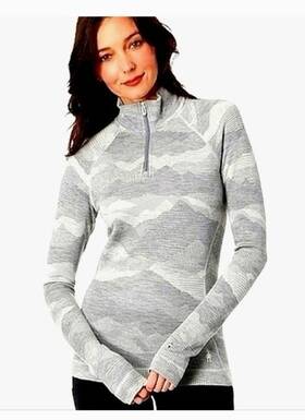 Smartwool 196011491880 115 Womens Classic Thermal Base Layer 1/4 Zip Top-light Grey-small
