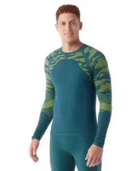 Smartwool 196575104899 110 Mens Intraknit Active Base Layer Crew Top-blue Limeade- Medium