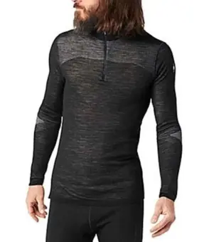 Sw016260 Smartwool 120 Men S Thermal Merino Base Layer 1/4 Zip Top-black/white -large