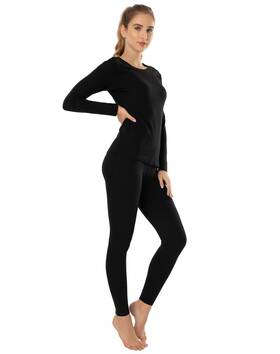 Subuteay St-8011-07-blk Thermal Underwear For Women Long Johns Top And Bottom Fleece Lined Base Layer L