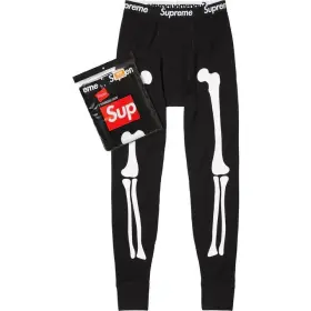 Fw24 Supreme X Hanes Bones Thermal Pant Skeleton Black Joggers - Size S 28-30