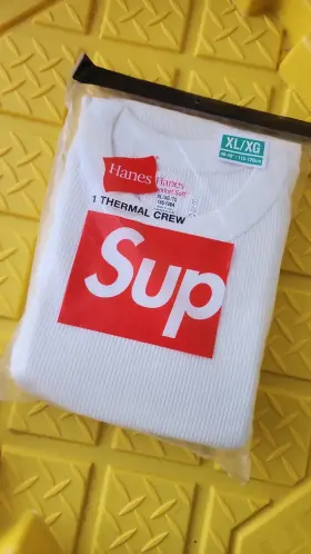 99haa22b Supreme Hanes Thermal Crew Xl White 100% Cotton Long Sleeve Base Layer Top