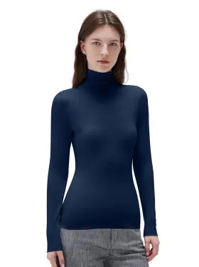 Hstyc438nbxl-ss Suuksess Women Cashmere Turtleneck Long Sleeve Shirt Fitted Fall Basic Thermal Tops Na