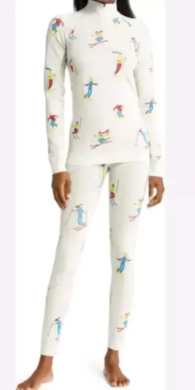 Sb8714a Sweaty Betty Ski Jacquard 2pc Set 1/2 Zip Base Layer Pullover And Legging Nwt Sz M