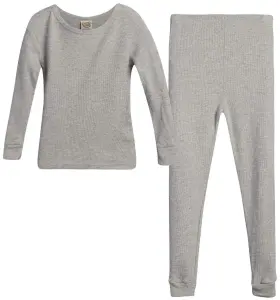 Sweet & Sassy 638310598193 Girlsft 2-piece Thermal Warm Underwear Top And Pant Set Size 14-16 Heather Grey