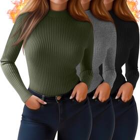 Sweetyweee Sweetyweee-fwqb-ed24 3 Pack Womens Plus Size Thermal Shirts Cotton Ribbed Long Sleeve T Mo