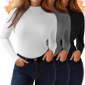 Sweetyweee Sweetyweee-fwqb-ed49 3 Pack Womens Plus Size Thermal Shirts Cotton Ribbed Long Sleeve T Mo