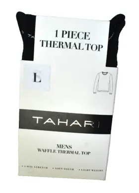 Tam3601 Tahari Mens Waffle Knit Thermal Top Black Long Sleeve Warm Fall Winter Large