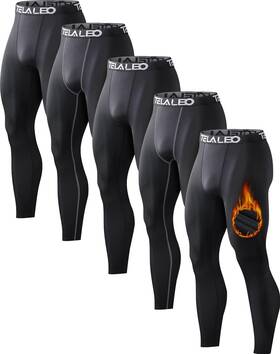 Telaleo Cm-103902-5b-m 5 Pack Mens Thermal Compression Pants Fleece Lined Sports Tights Athletic Le