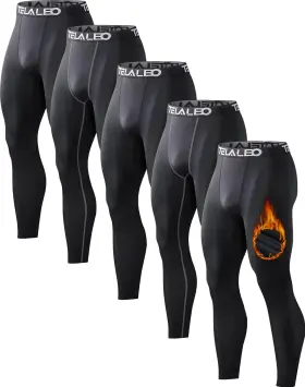 Cm-103902-5b-m Telaleo 5 Pack Mens Thermal Compression Pants Fleece Lined Sports Tights Athletic Le