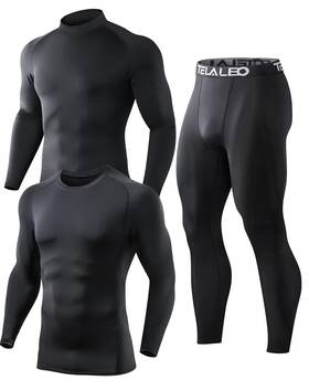 Telaleo Cm-103906-l Mens Fleece Lined Thermal Underwear Set Black Size L For Cold Weather
