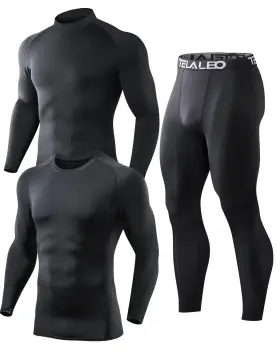 Cm-103906-m Telaleo Mens Fleece Lined Thermal Underwear Set Mock Neck Size M Black